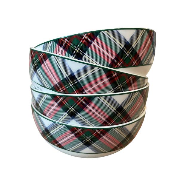Mikasa TARTAN WHITE Christmas Plaid Fruit Dessert Bowls 4.5in Set of 4 New - Picture 7 of 9
